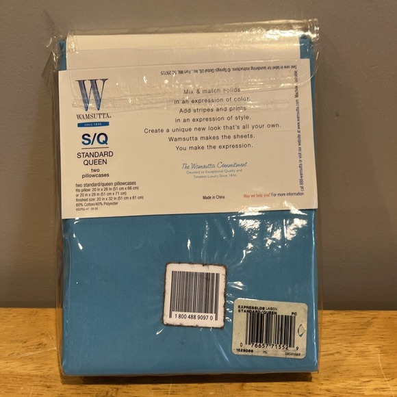 Wamsutta Peacock BLUE Standard Queen Size‎ Pillowcases  Expressions 300TC NIP - Picture 3 of 3